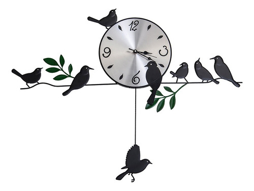 .. 3d Reloj De Pared De Hierro Pájaros Péndulo Silencio