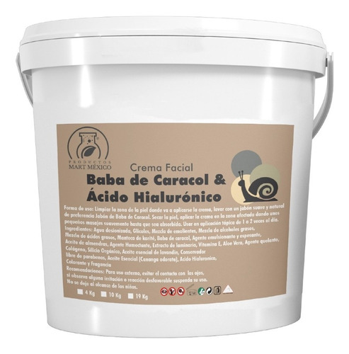 Crema Baba De Caracol Facial & Ácido Hialurónico (4 Kilos) Tipo De Piel Anti-edad