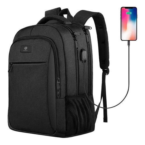 Bolso Morral Portatil Impermeable Hardley Mujer Hombre + Usb Color Negro