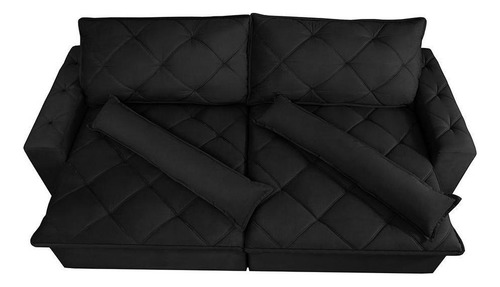 Sofá Lisboa 2,32m Retrátil, Reclinável com Molas no Assento Tecido Suede Velusoft Preto - Cama InBox