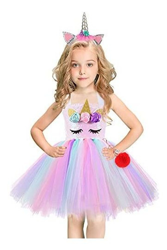 Vestido Unicornio Para Niñas Tutu Con Diadema Regalos ...