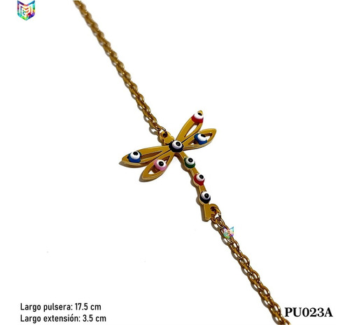 Pulsera Libélula Ojos Acero Inoxidable Dorado