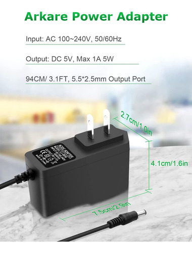 Arkare Adaptador De Fuente De Alimentación De 5 V 1 A Cc 5 W