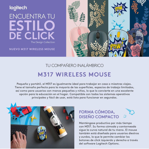 Logitech M317c Collection, Mouse Inalámbrico/ Confortable