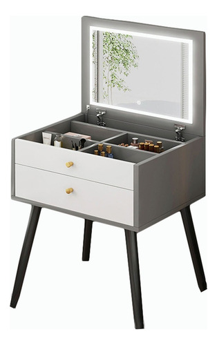 Tocador De Dormitorio Con Cajones Espejo Modernos Led Gris