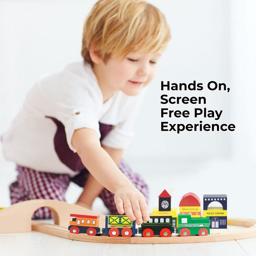 Set De Tren De Madera On Track Usa De 100 Piezas Todo En