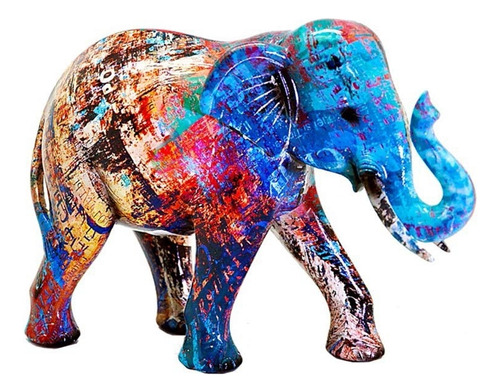 Escultura Elefante Resina Colorido Decorativo Diferenciado G