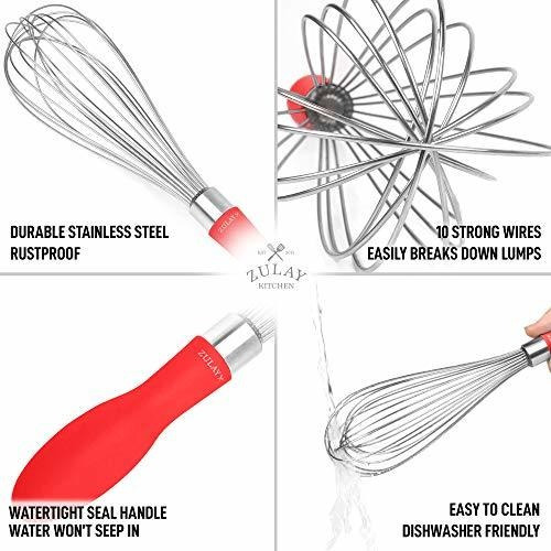 Batidor Manual Forma Globo De Acero Inoxidable Mango Rojo