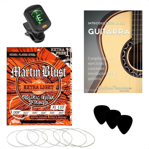 Combo Encordado Guitarra Eléctrica + Afinador + Manual  Púas