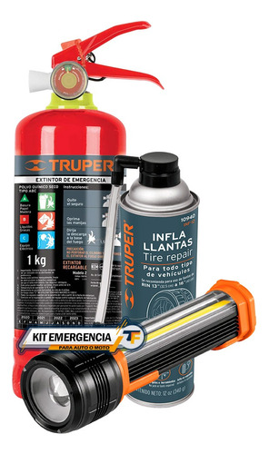 Kit Emergencia Extintor + Linterna Luz + Inflallantas Auto