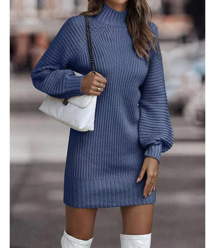 Vestido Suéter De Cuello Alto De Invierno Para Mujer