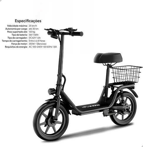 Bicicleta eletrica Inow M13 400w dobrável com cesto suporta 150kg 25km/h