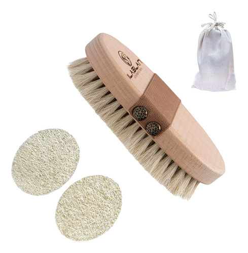 Cepillo Seco Natural De Pelo De Caballo Para Exfoliar Y Limp