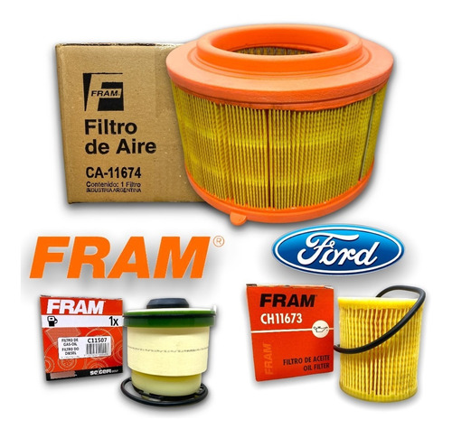 Kit 3 Filtros Ford Ranger 2.2 3.2 Tdci 2012 A 2022 Fram