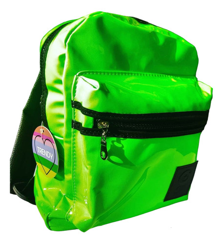 Mochila Trendy Verde Fluo Cuero Pu Doble Mediana