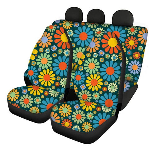 Fkelyi Abstract Hippie Flower Car Front Back Seat Covers Ful