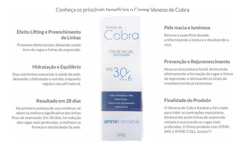 Imagem 1 de 4 de Creme Anti Age Veneno De Cobra 50g Kalahary