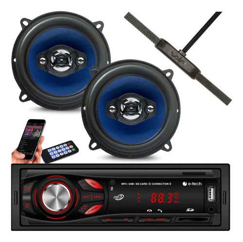 Kit Radio Fm Usb Mp3 Pen Drive Aux +antena Fm+falante 5 Azul