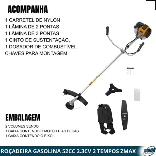 Roçadeira Gasolina 52cc Zmax 2t Zr52x Com Lâmina 350mm Toyam