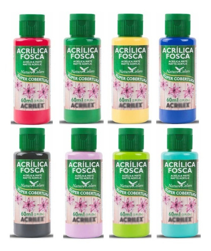 Kit 8 Tubos Tinta Acrílica Fosca P/ Artesanato Acrilex 60ml