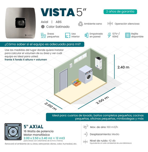 Imagen 2 de 9 de Extractor De Aire Vista 5 Pulgadas Satinado Masterfan