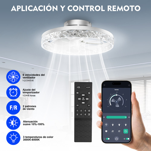 Ventilador Techo 52cm Inteligente Con Luces Y Control Remoto