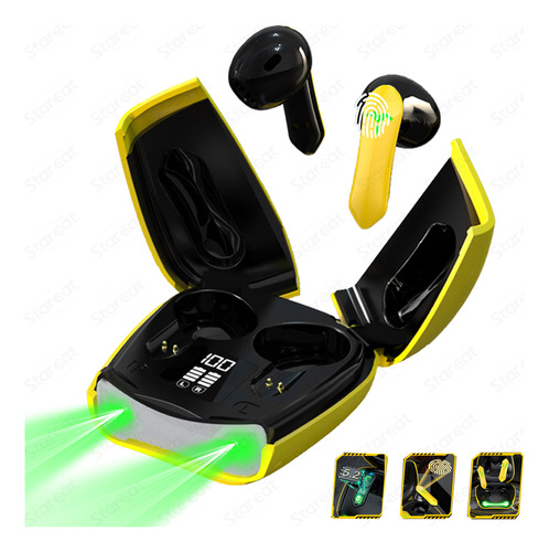 Audífonos Gamer PTHORSE X16PRO Bluetooth 5.2 Estéreo Pantalla Digital Color Amarillo