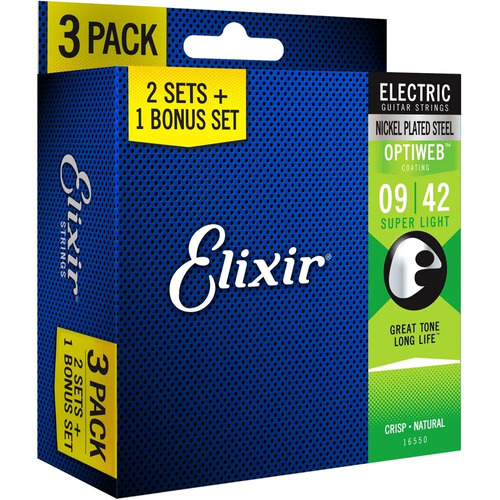 Pack 3 Encordoamento Elixir 009 Super Light Optiweb Guitarra