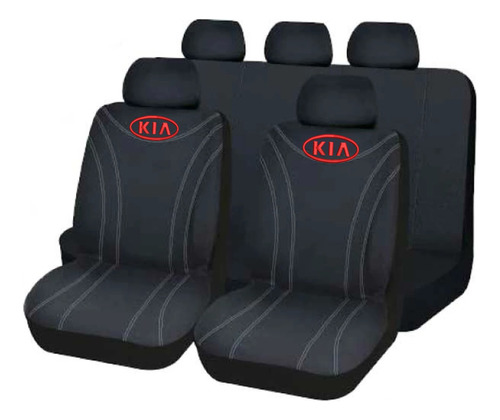 Cubreasiento Funda Tela Negro Kia Logo Bordado Promo