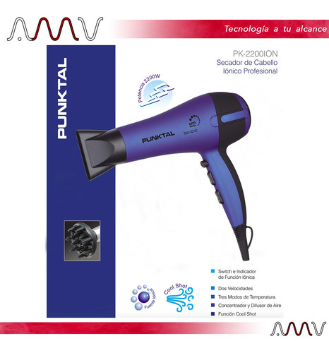 Secador de pelo Punktal PK-2200 violeta y negro 220V