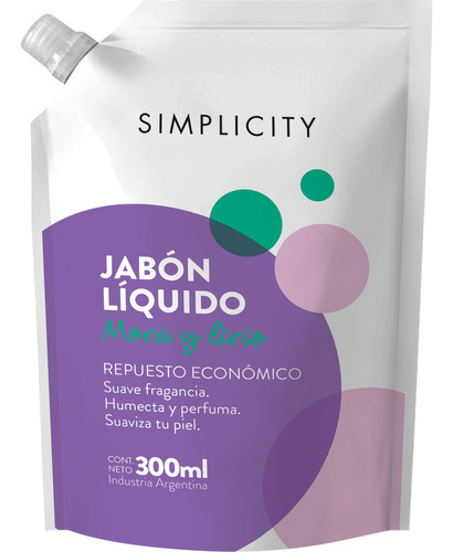 Repuesto De Jabón Líquido Simplicity Mora Y Lirio X 300 Ml