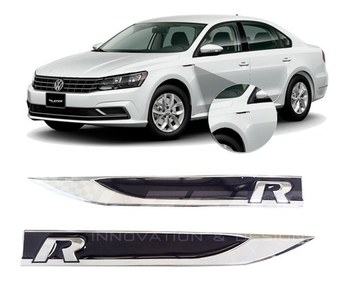 Logo Insignias Vw R De Metal Lateral Negra X2 Ing 07