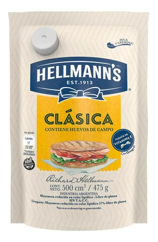 Mayonesa Clásica Hellmann's Sin T.A.C.C.Doypack 475 gr