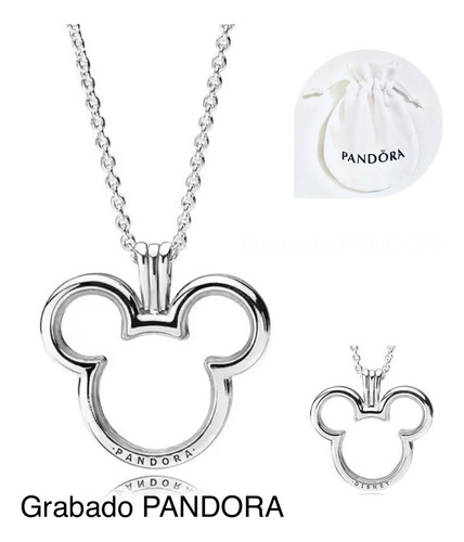 Collar Medallón Mickey Compatible Marca Pandora,plata+bolsa