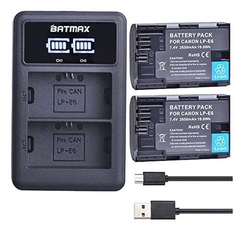 Batmax 2 Baterías Lp-e6 Lp-e6n De 2650 Mah +