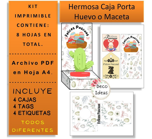 Imagen 4 de 6 de Kit Imprimible 05 Pascuas Caja Porta Huevo + Etiqueta + Tag