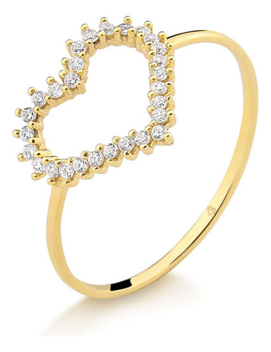 Anel De Coração Em Ouro 18k Com 14 Pontos De Diamante Aro 21
