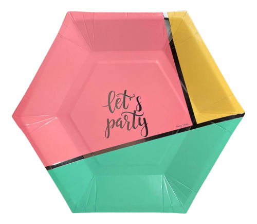 Platos Descartables Hexagonal Pastel X6 U Polipapel Cotillon