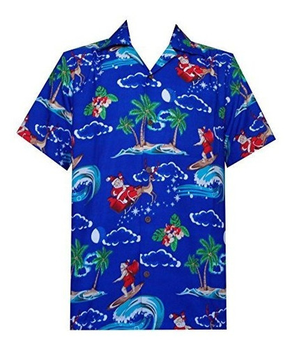 Camisa Hawaiana Para Hombre Navidad Papá Noel Fiesta Aloha H