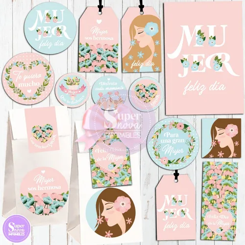 Kit Imprimible Día De La Mujer Lovely Tags Etiquetas Sticker