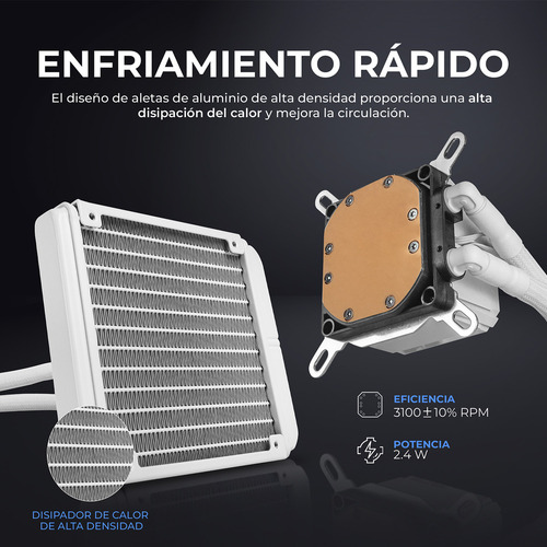 Enfriamiento Liquido Xtreme Pc Gaming Aqua Force 120mm Argb 800-2200 Rpm Blanco