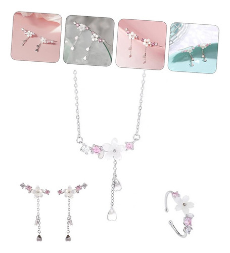 Conjunto Set Plata 925 Flor Cerezo Cherry Blossom Joya Amor