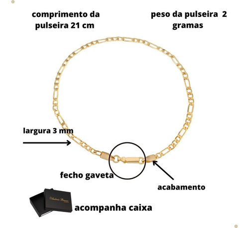 Kit Corrente Pingente E Pulseira Masculina Banhada Ouro 18k Cor Dourado