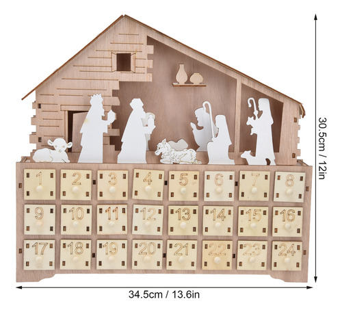 Calendario De Adviento Navideño De Escritorio Led De Madera