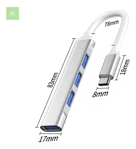 Adaptador Hub Extensor 4 Portas Tipo C Para Usb Pc Notebook