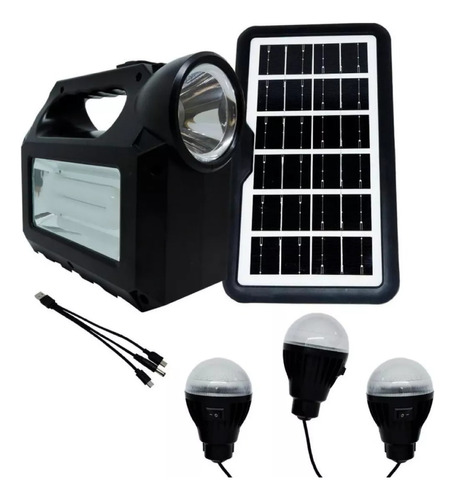  Panel Kit Solar Portatil 3 Lamparas Led Bateria Carga Usb Color Negro