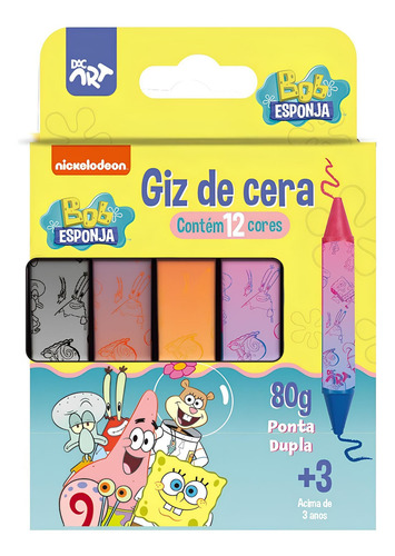 Giz De Cera Bicolor Bob Esponja Dac - 12 Cores