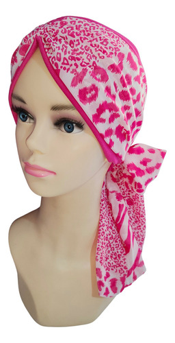 Turbante Oncológico Para Mujer De Algodón C/ Banda Mascada Color Fucsia