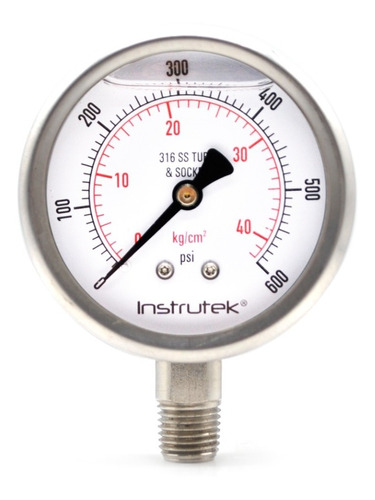 Manómetro Inox Glicerina 2.5 PLG, 0 A 600 Psi, Conexión 1/4