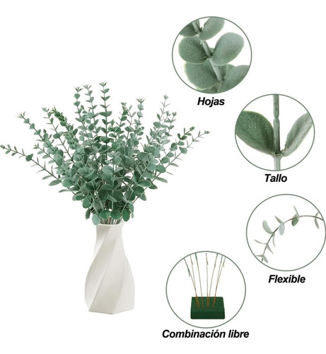 24 Piezas Tallos De Eucalipto Decoración Hojas Artificiales